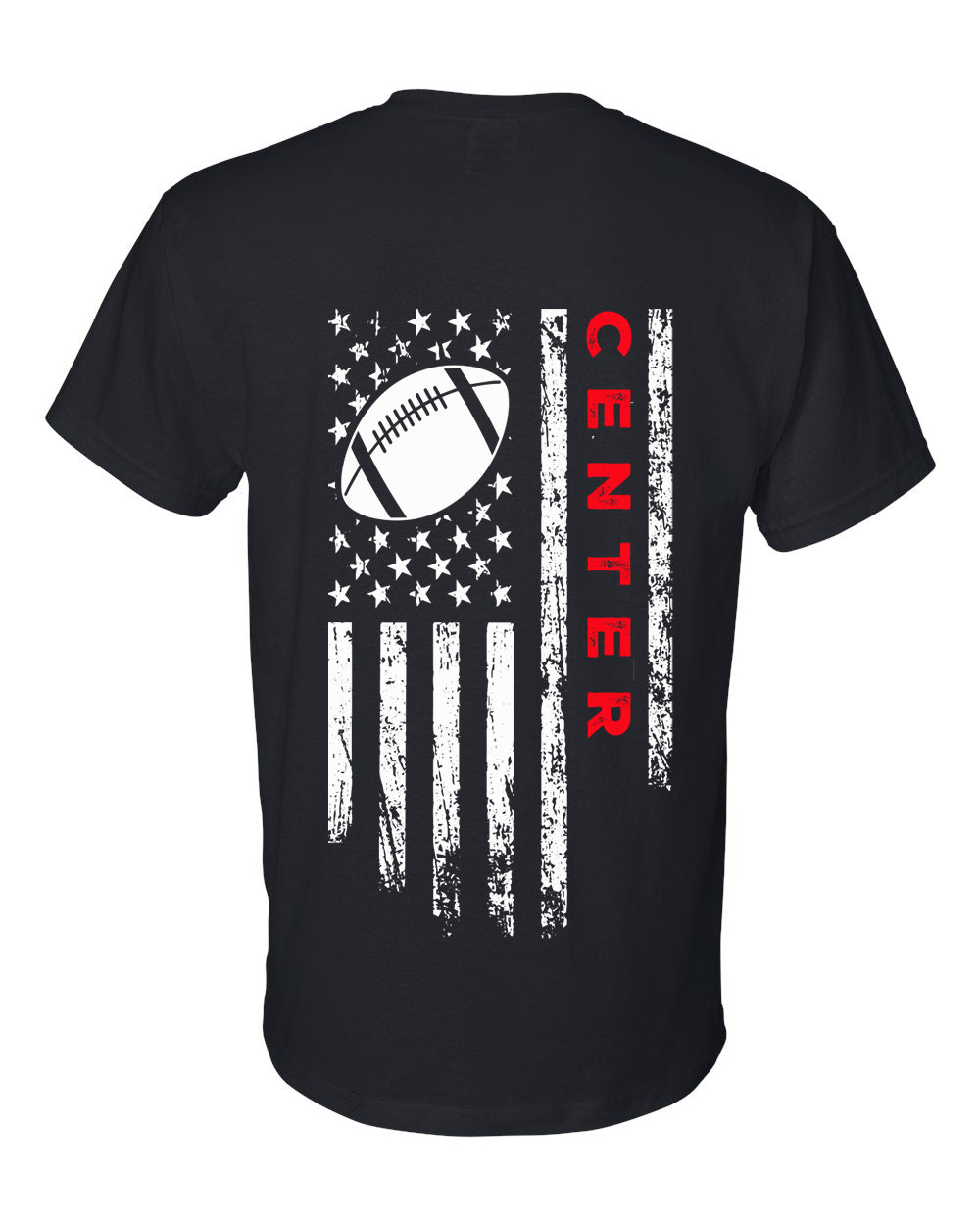 CENTER /U.S.A. FLAG T-Shirt - ADULT Red Lettering/White Flag