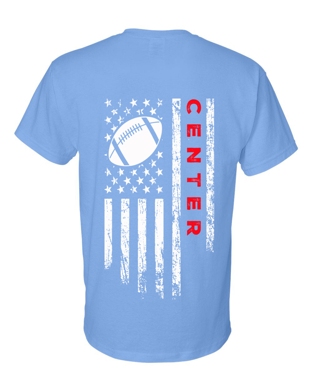 CENTER /U.S.A. FLAG T-Shirt - ADULT Red Lettering/White Flag