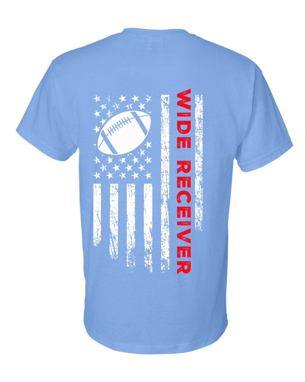 WIDE RECEIVER/U.S.A. FLAG T-Shirt - ADULT Red Lettering/White Flag