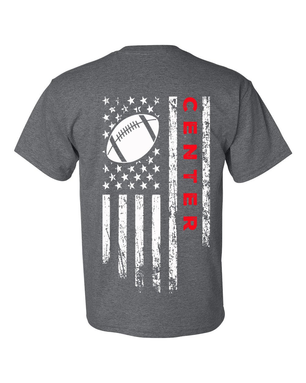 CENTER /U.S.A. FLAG T-Shirt - ADULT Red Lettering/White Flag
