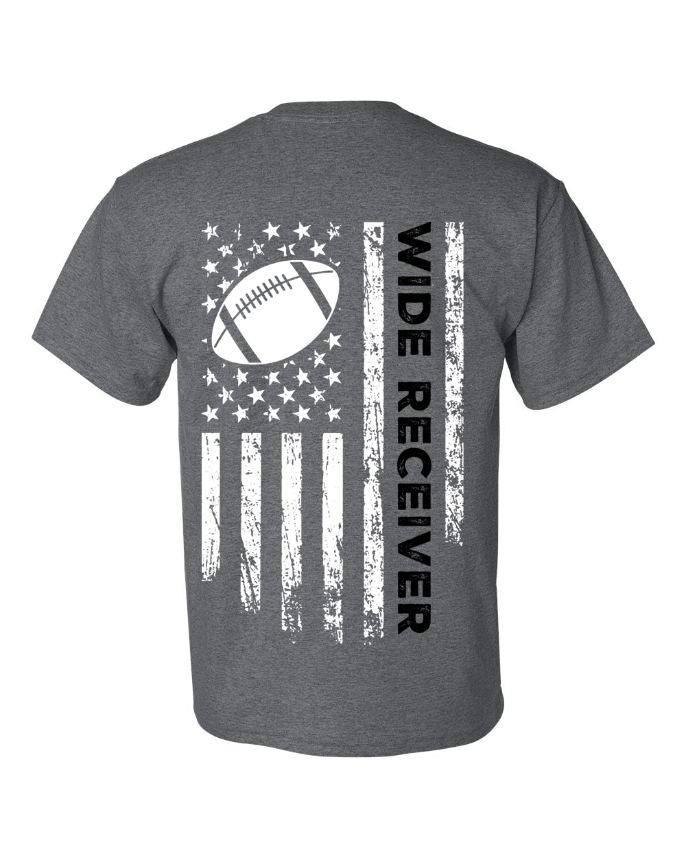 WIDE RECEIVER/U.S.A. FLAG T-Shirt - ADULT Black Lettering/White Flag