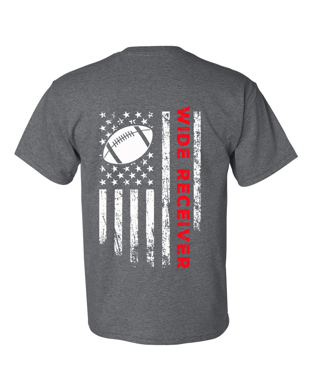 WIDE RECEIVER/U.S.A. FLAG T-Shirt - ADULT Red Lettering/White Flag