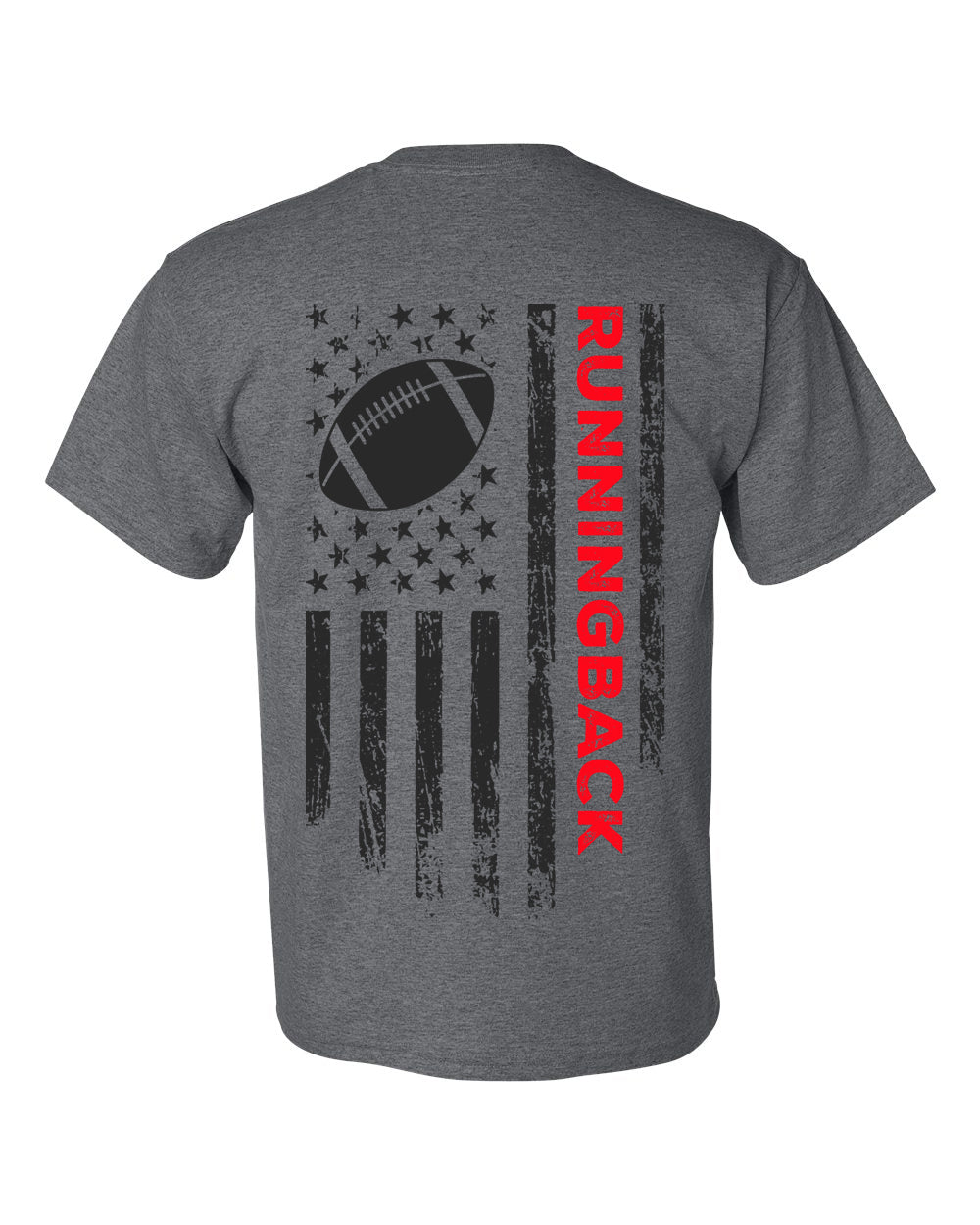 RUNNINGBACK /U.S.A. FLAG T-Shirt - ADULT Red Lettering/Black Flag