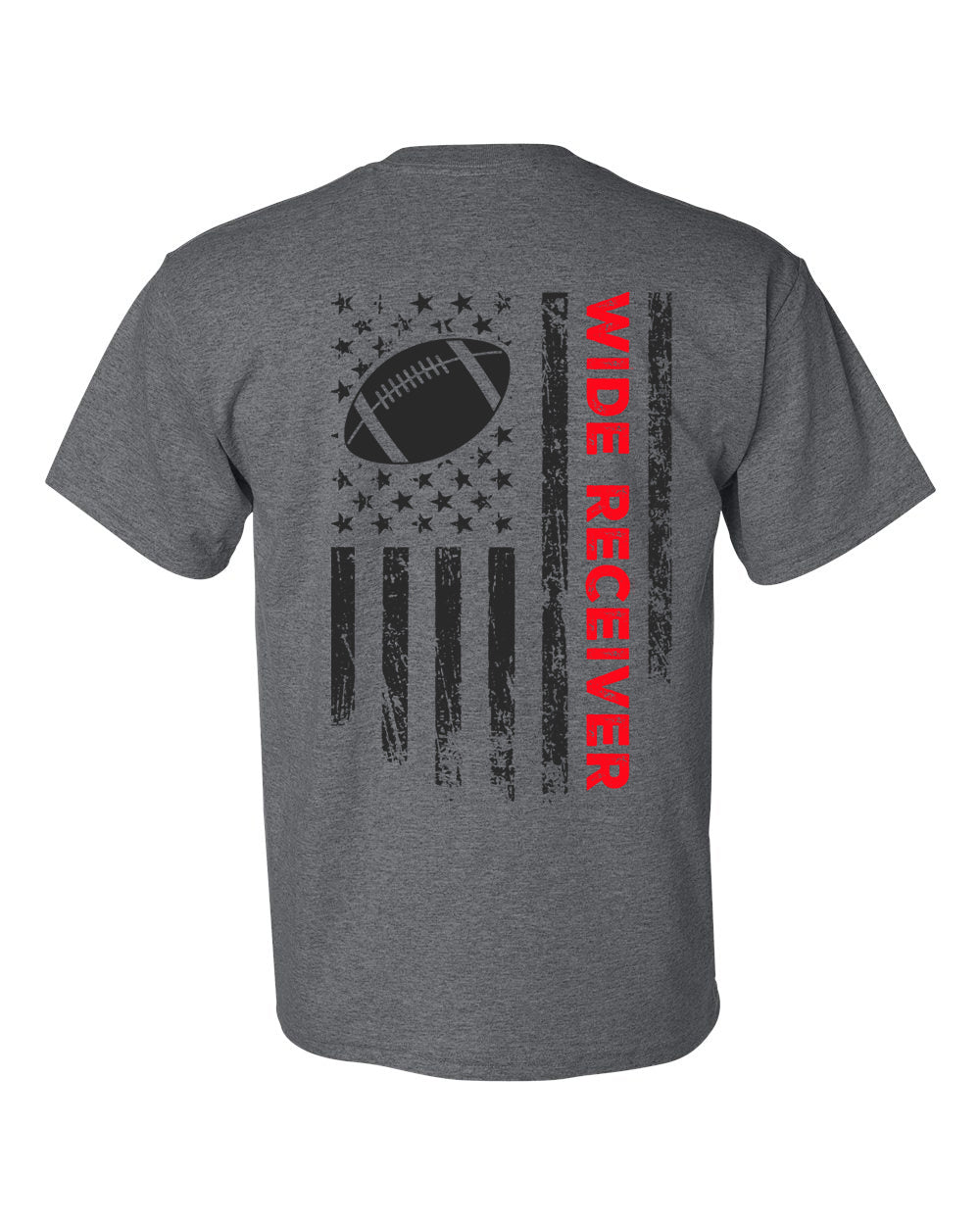 WIDE RECEIVER/U.S.A. FLAG T-Shirt - ADULT Red Lettering/Black Flag