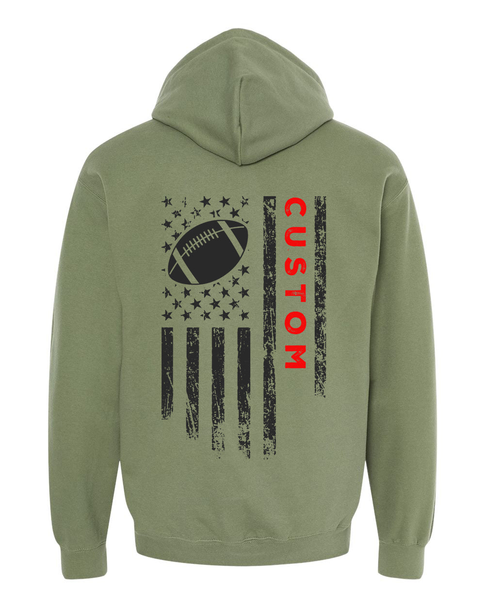 CUSTOM/U.S.A. FLAG HOODIE - ADULT Red Lettering/ Black Flag