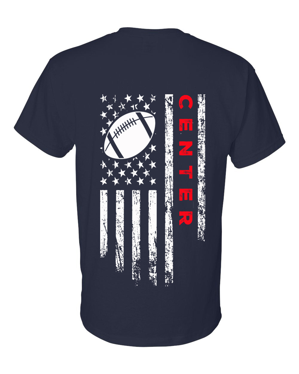 CENTER /U.S.A. FLAG T-Shirt - ADULT Red Lettering/White Flag