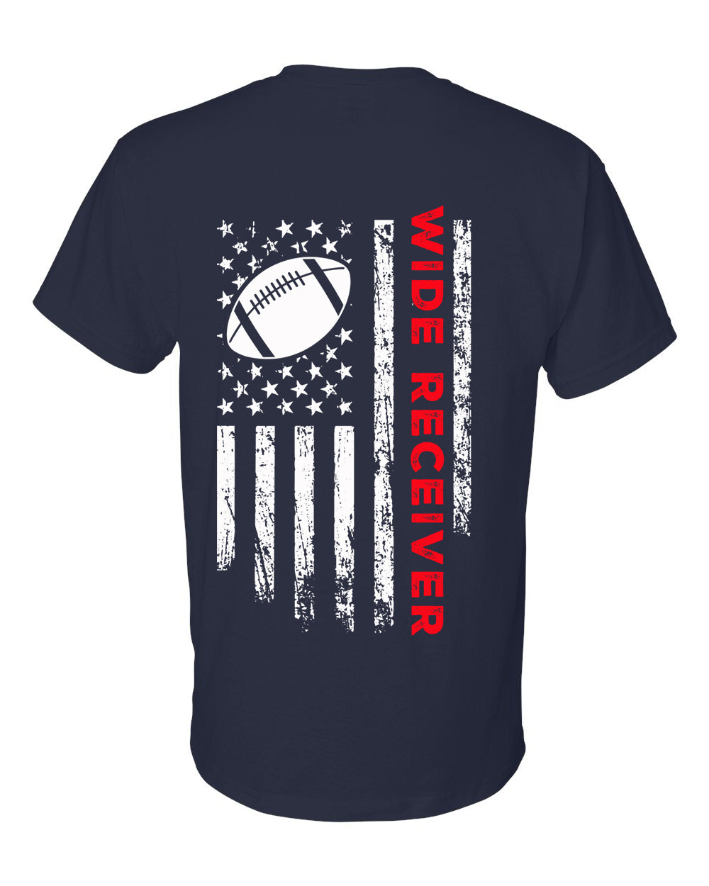 WIDE RECEIVER/U.S.A. FLAG T-Shirt - ADULT Red Lettering/White Flag