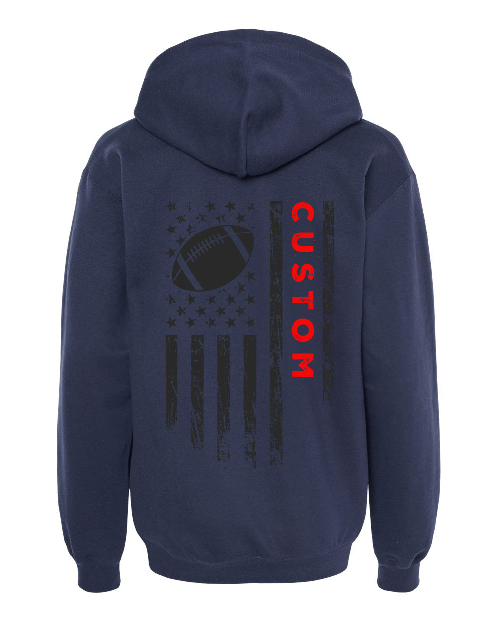 CUSTOM/U.S.A. FLAG HOODIE - ADULT Red Lettering/ Black Flag