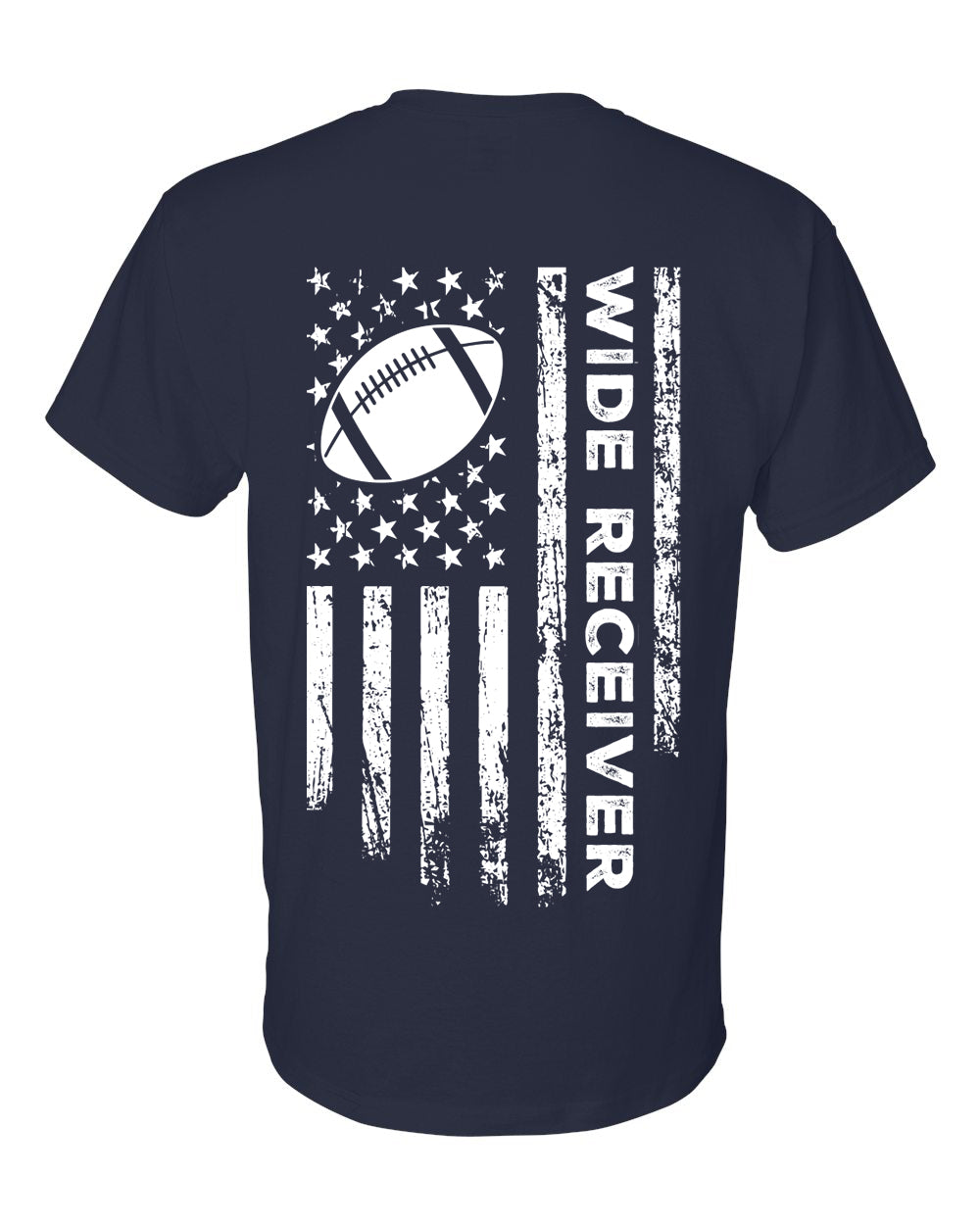 WIDE RECEIVER/U.S.A. FLAG T-Shirt - ADULT White Lettering/White Flag