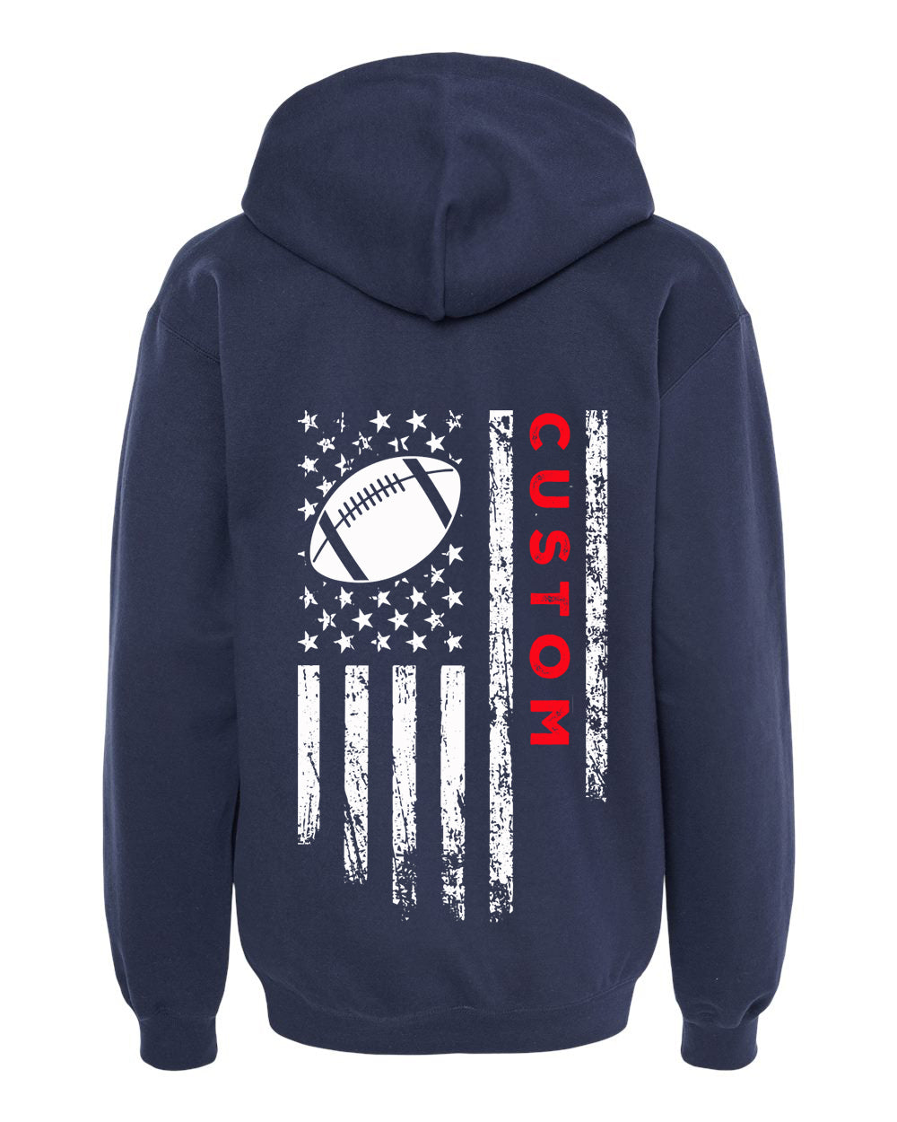 CUSTOM/U.S.A. FLAG HOODIE - ADULT Red Lettering/ White Flag