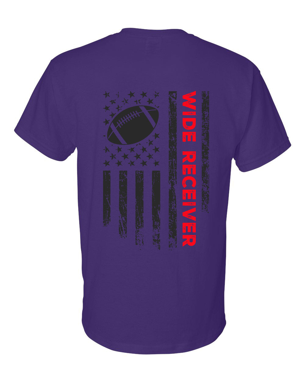 WIDE RECEIVER/U.S.A. FLAG T-Shirt - ADULT Red Lettering/Black Flag