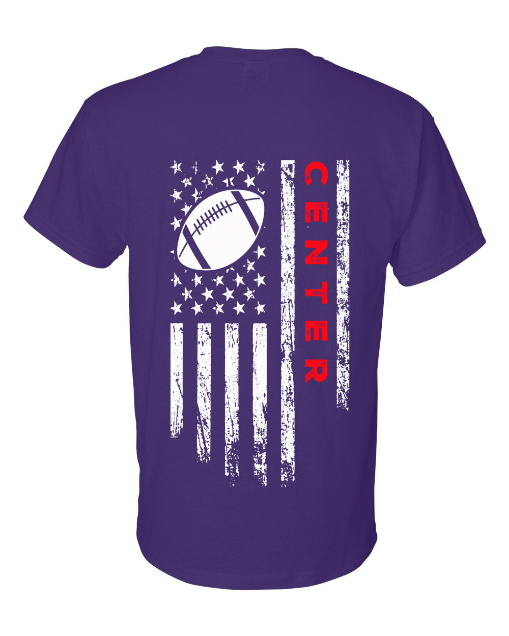 CENTER /U.S.A. FLAG T-Shirt - ADULT Red Lettering/White Flag