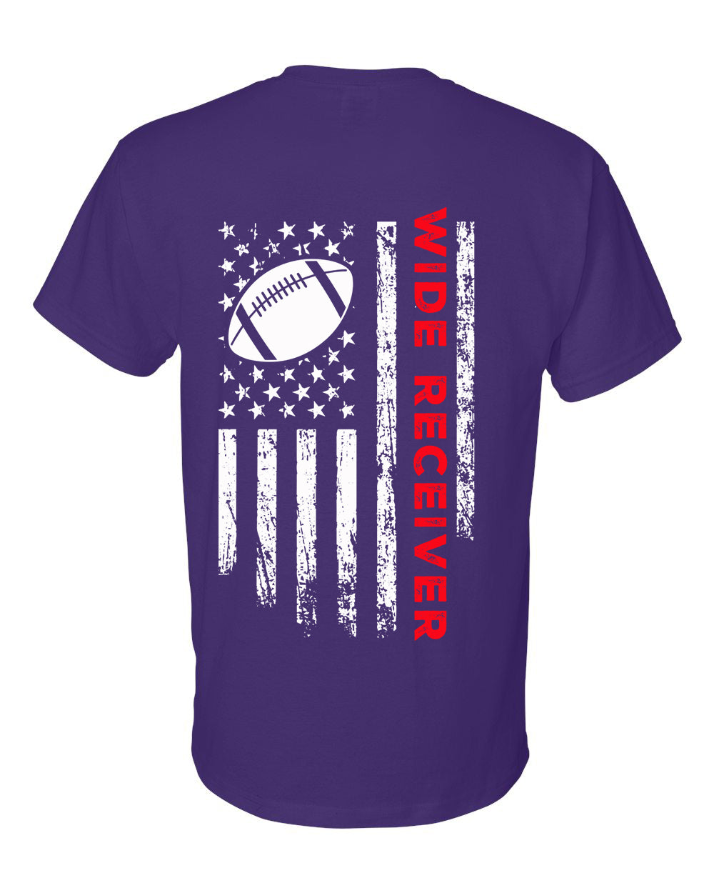 WIDE RECEIVER/U.S.A. FLAG T-Shirt - ADULT Red Lettering/White Flag