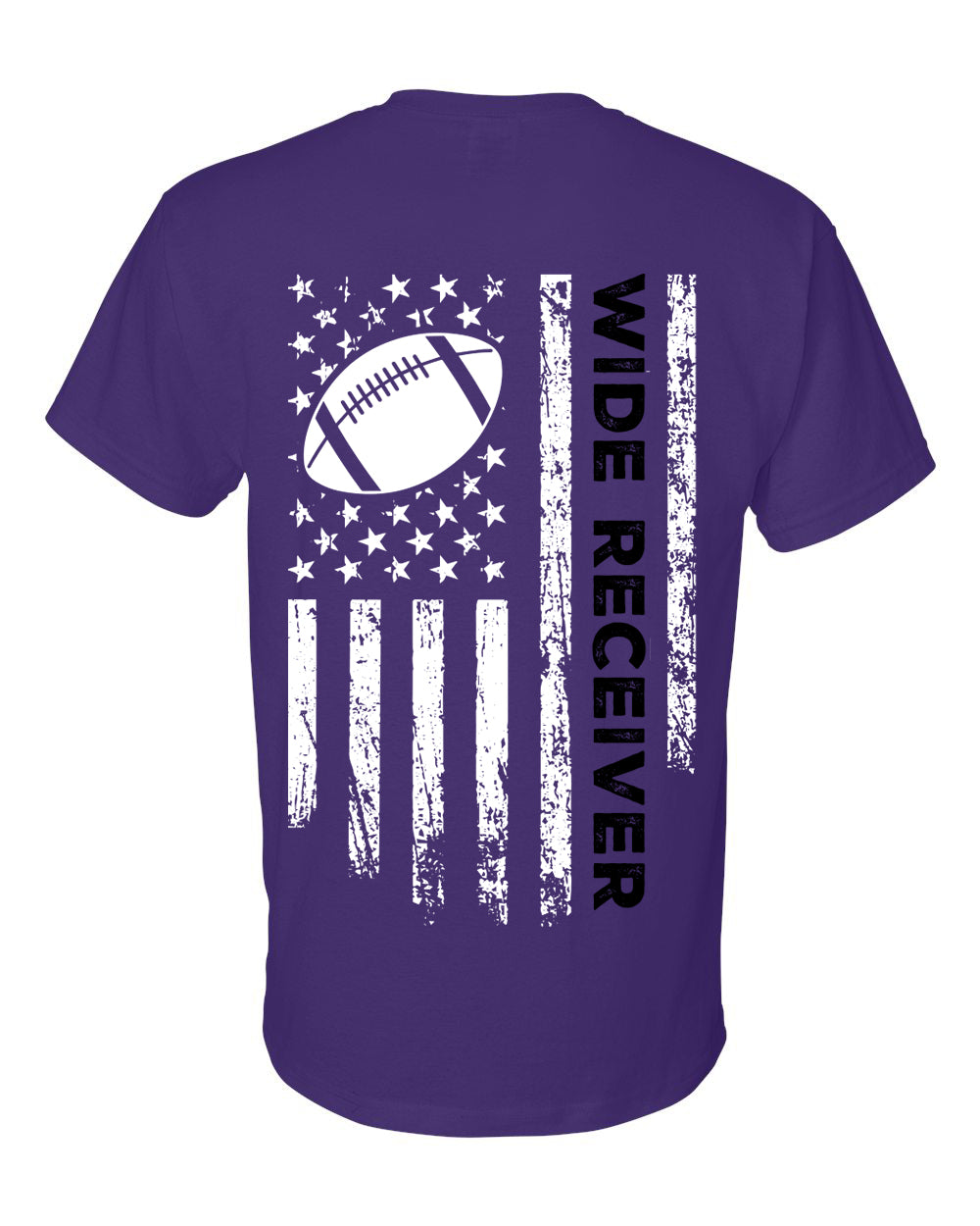 WIDE RECEIVER/U.S.A. FLAG T-Shirt - ADULT Black Lettering/White Flag