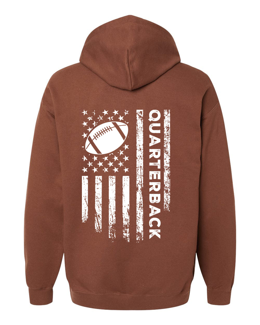 QUARTERBACK /U.S.A. FLAG HOODIE - ADULT WHITE Lettering/ WHITE Flag