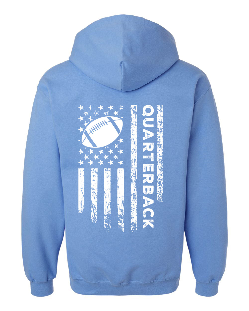QUARTERBACK /U.S.A. FLAG HOODIE - ADULT WHITE Lettering/ WHITE Flag