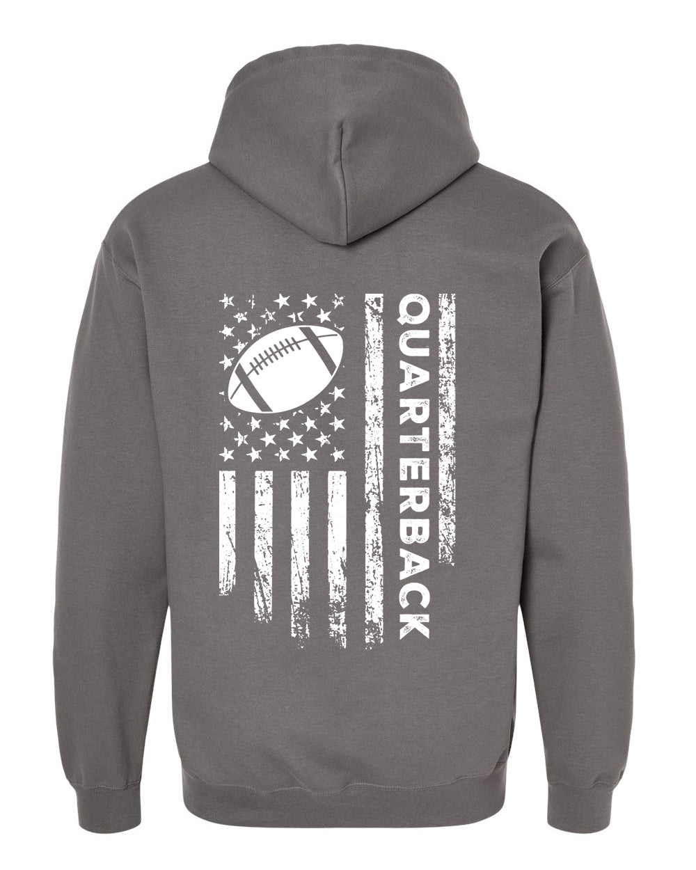 QUARTERBACK /U.S.A. FLAG HOODIE - ADULT WHITE Lettering/ WHITE Flag
