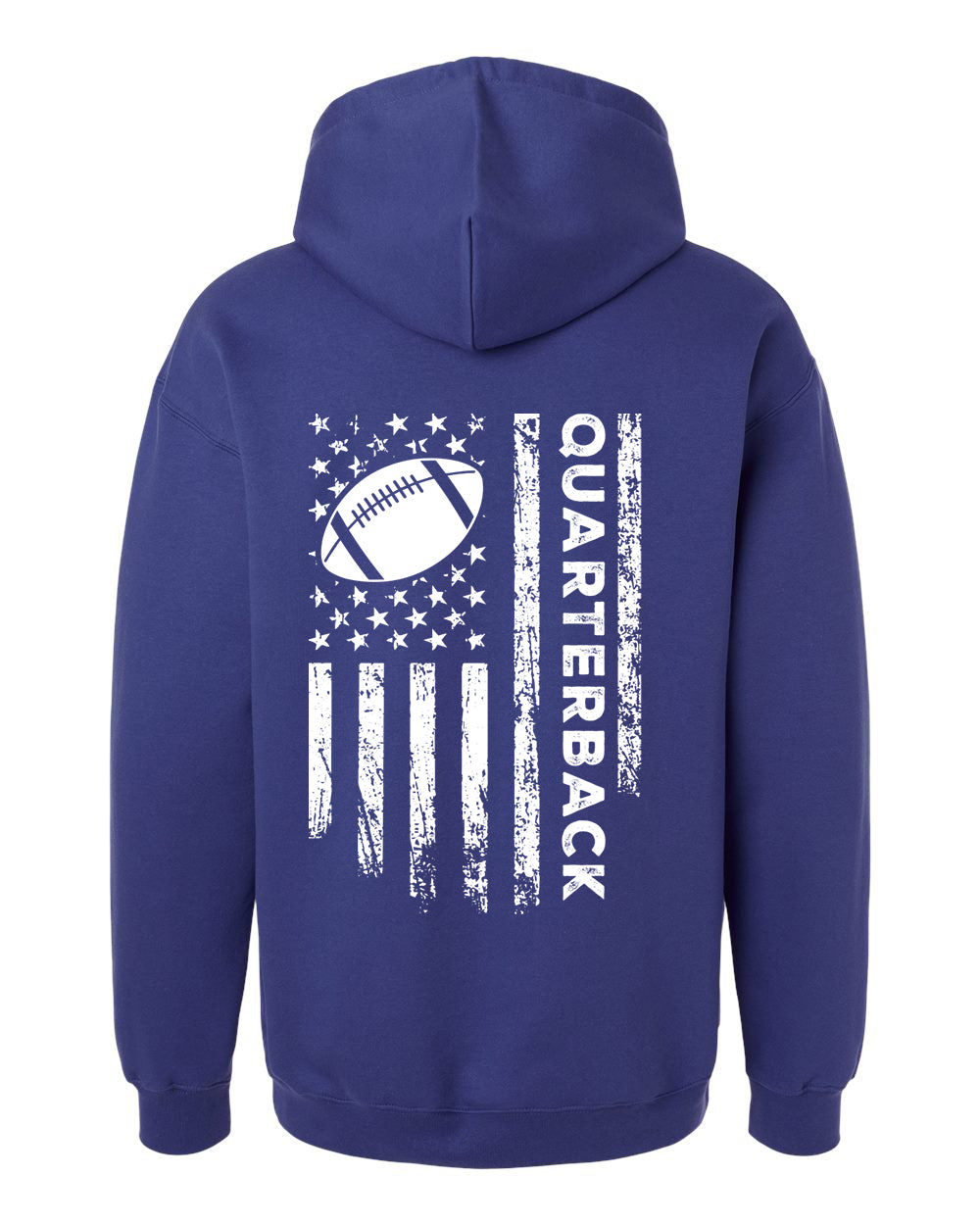 QUARTERBACK /U.S.A. FLAG HOODIE - ADULT WHITE Lettering/ WHITE Flag
