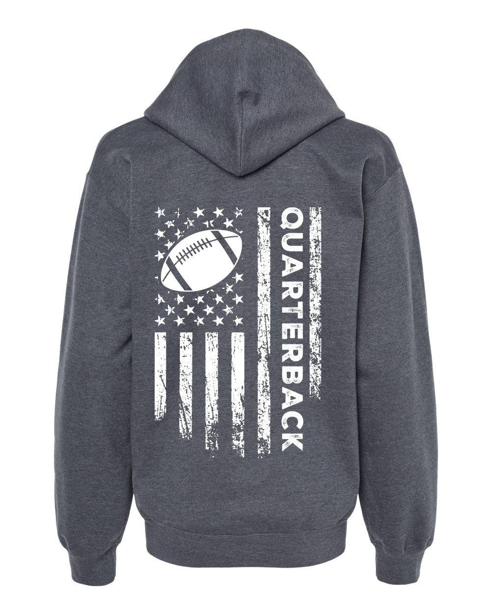 QUARTERBACK /U.S.A. FLAG HOODIE - ADULT WHITE Lettering/ WHITE Flag