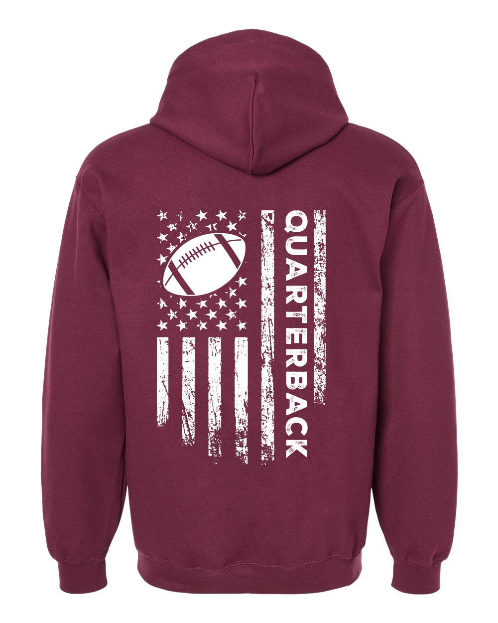 QUARTERBACK /U.S.A. FLAG HOODIE - ADULT WHITE Lettering/ WHITE Flag