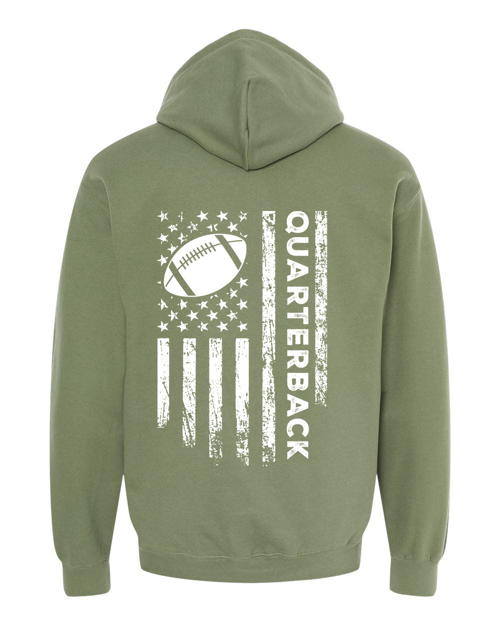 QUARTERBACK /U.S.A. FLAG HOODIE - ADULT WHITE Lettering/ WHITE Flag