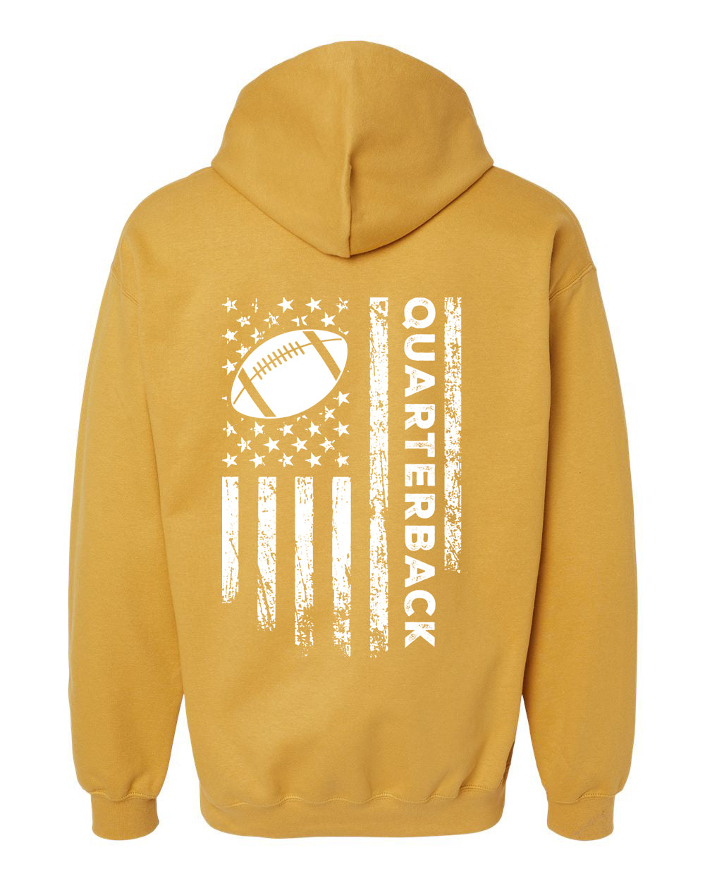 QUARTERBACK /U.S.A. FLAG HOODIE - ADULT WHITE Lettering/ WHITE Flag