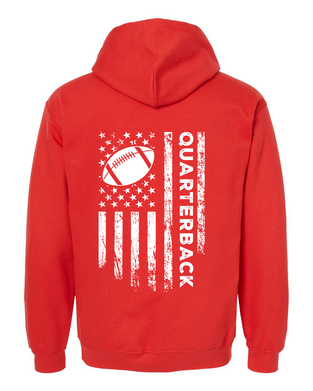 QUARTERBACK /U.S.A. FLAG HOODIE - ADULT WHITE Lettering/ WHITE Flag