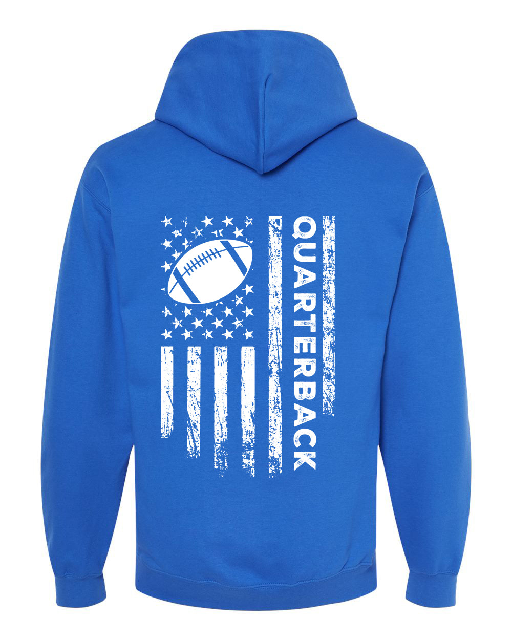 QUARTERBACK /U.S.A. FLAG HOODIE - ADULT WHITE Lettering/ WHITE Flag