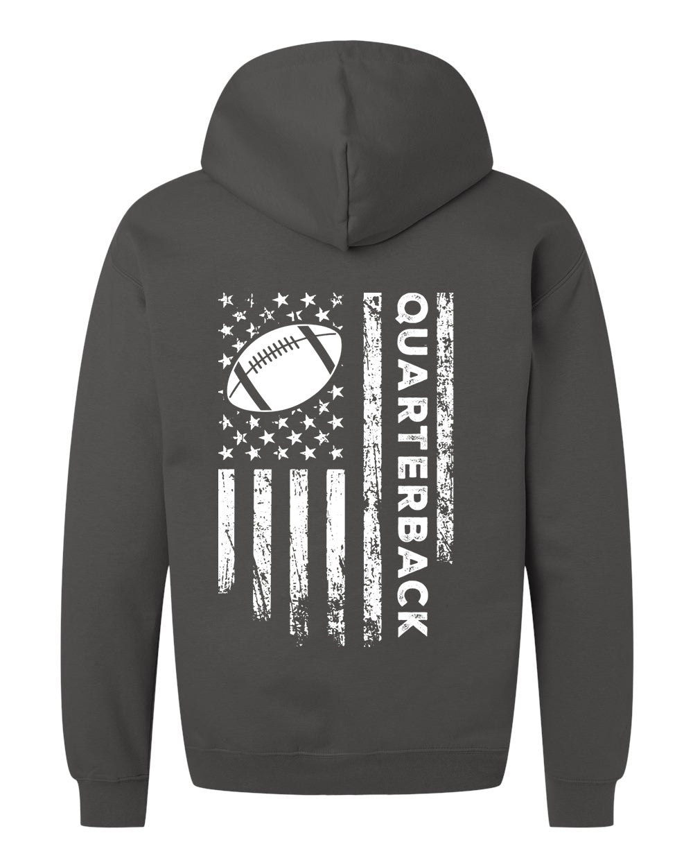 QUARTERBACK /U.S.A. FLAG HOODIE - ADULT WHITE Lettering/ WHITE Flag