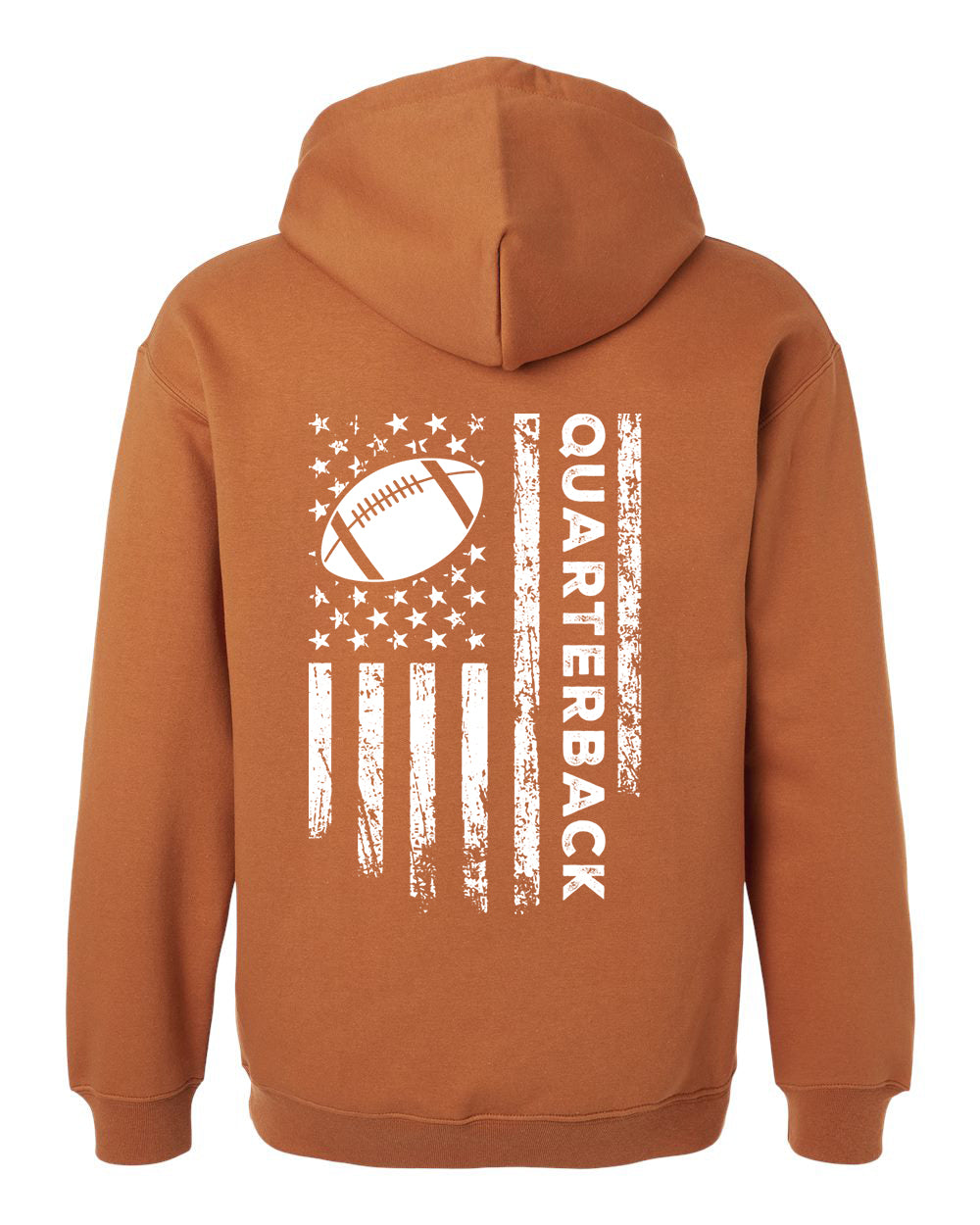 QUARTERBACK /U.S.A. FLAG HOODIE - ADULT WHITE Lettering/ WHITE Flag
