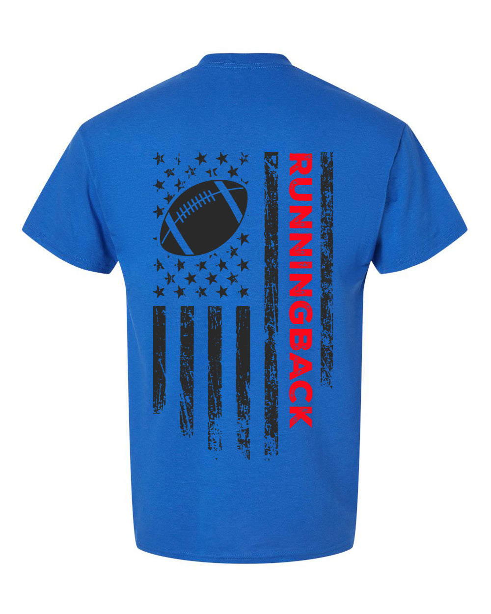 RUNNINGBACK /U.S.A. FLAG T-Shirt - ADULT Red Lettering/Black Flag
