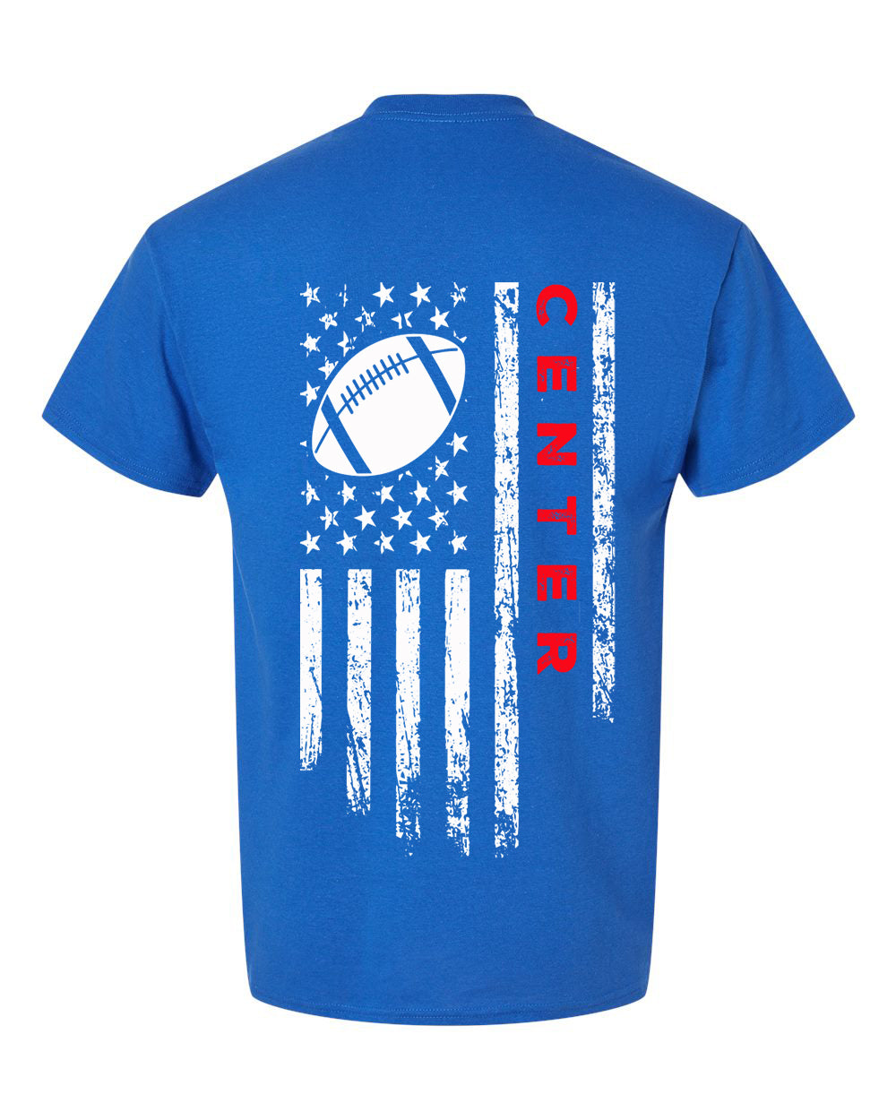 CENTER /U.S.A. FLAG T-Shirt - ADULT Red Lettering/White Flag