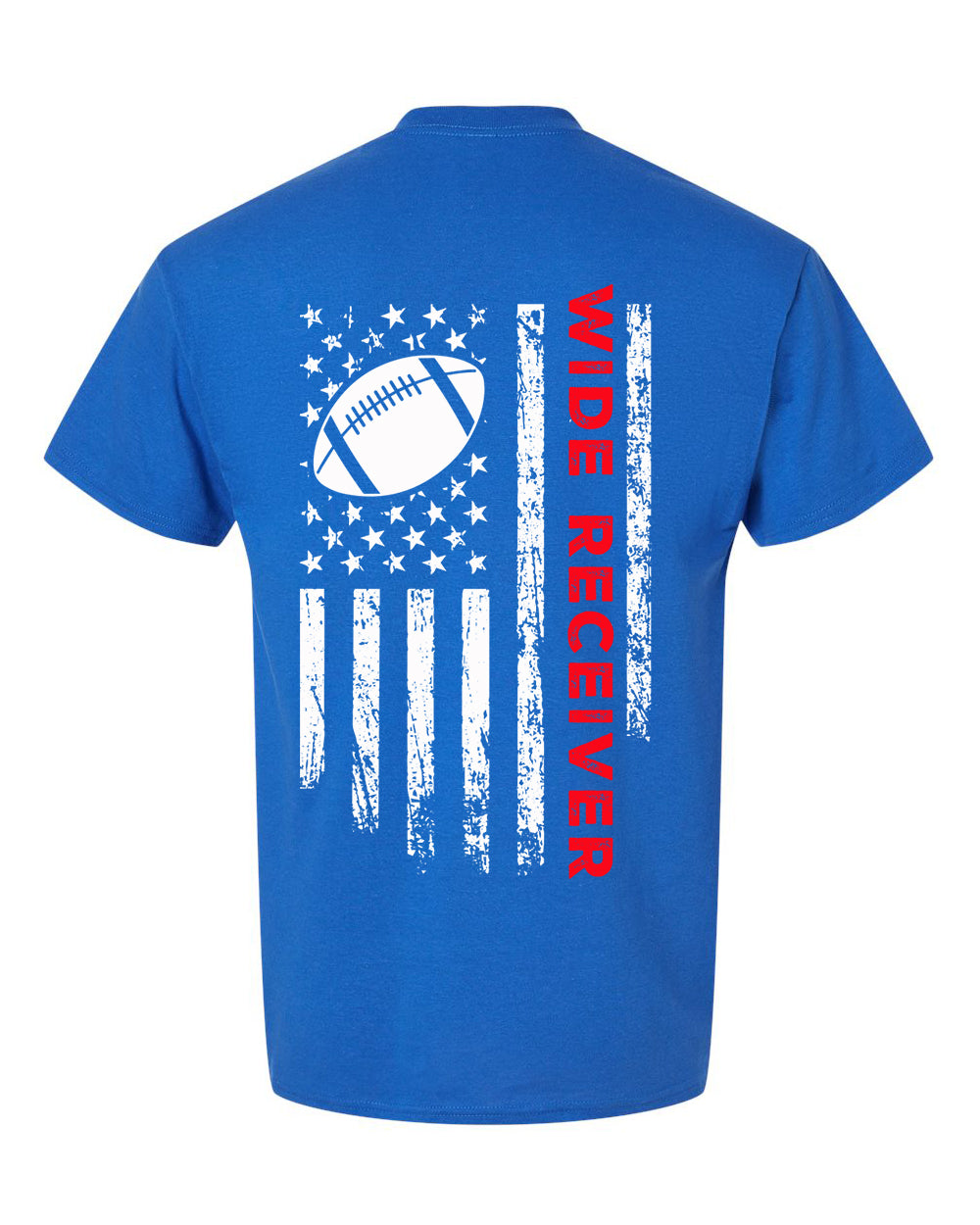 WIDE RECEIVER/U.S.A. FLAG T-Shirt - ADULT Red Lettering/White Flag
