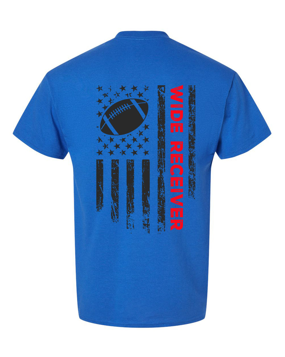 WIDE RECEIVER/U.S.A. FLAG T-Shirt - ADULT Red Lettering/Black Flag
