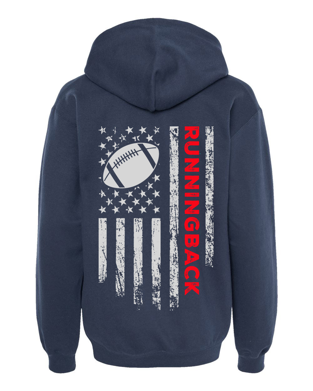 RUNNINGBACK / U.S.A. FLAG HOODIE - ADULT Red lettering/White flag