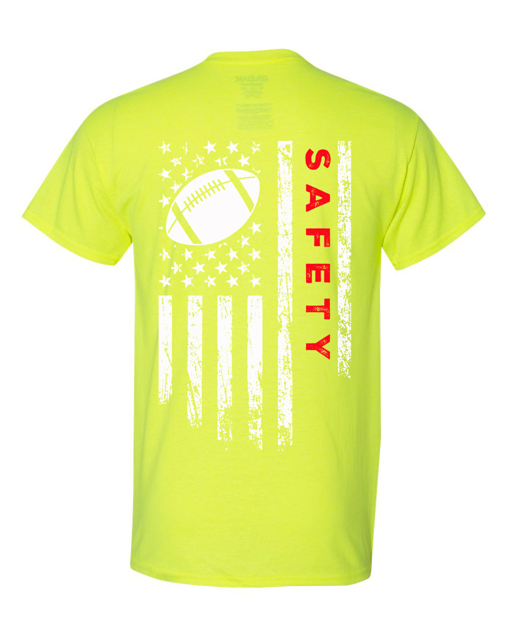 SAFETY /U.S.A. FLAG T-Shirt - ADULT Red Lettering/White Flag