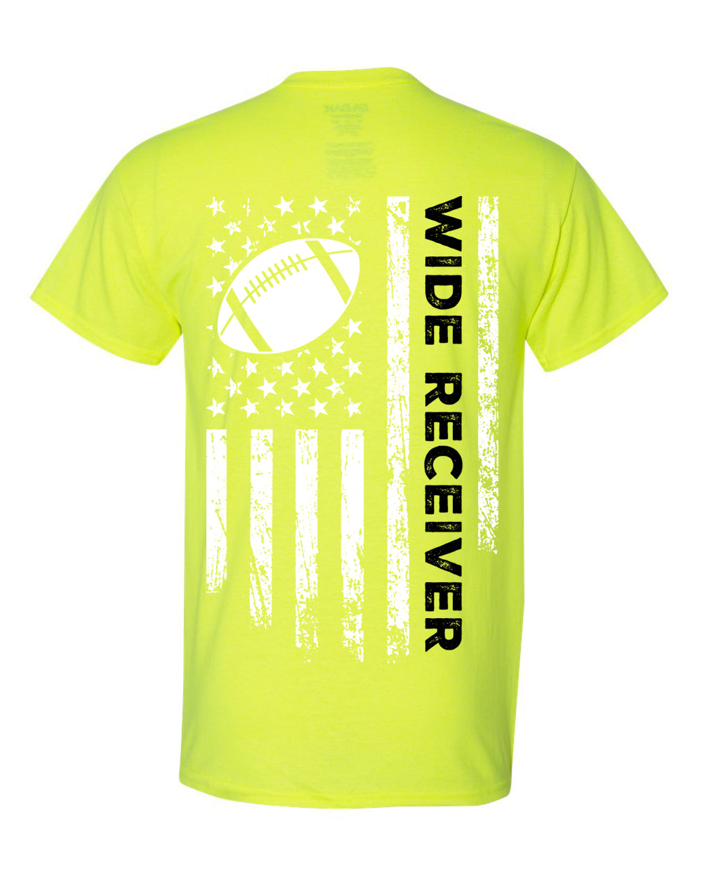 WIDE RECEIVER/U.S.A. FLAG T-Shirt - ADULT Black Lettering/White Flag