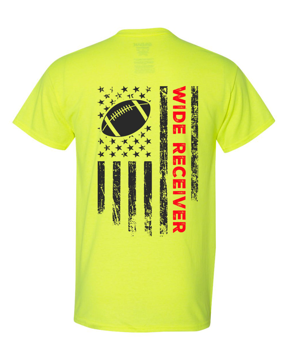 WIDE RECEIVER/U.S.A. FLAG T-Shirt - ADULT Red Lettering/Black Flag