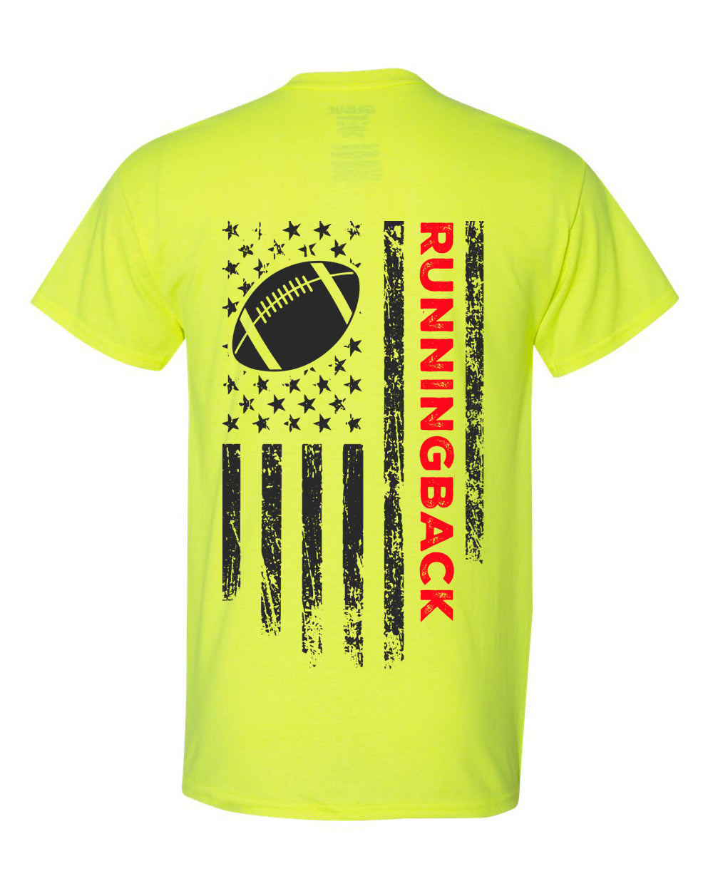 RUNNINGBACK /U.S.A. FLAG T-Shirt - ADULT Red Lettering/Black Flag
