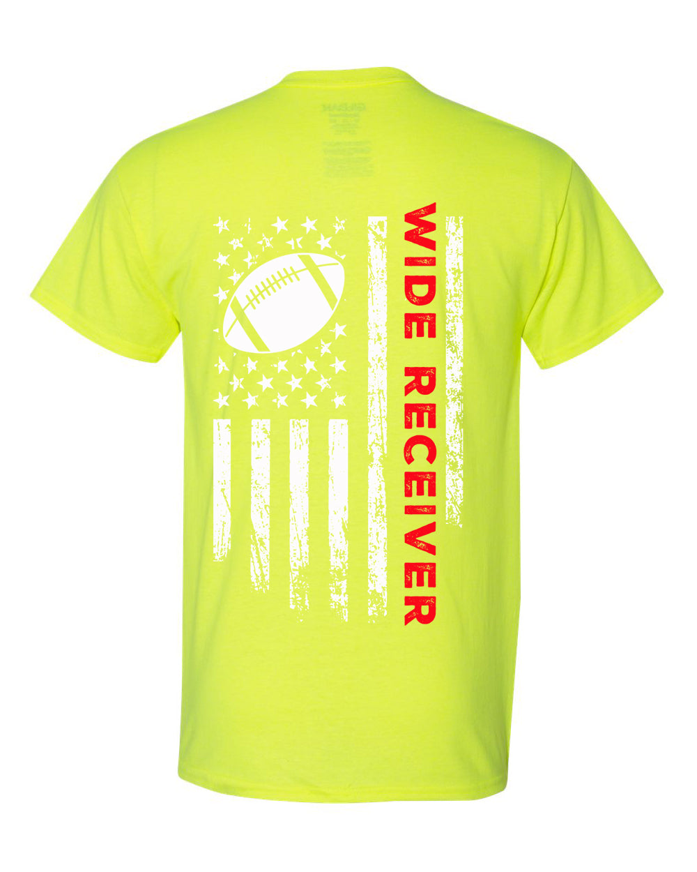 WIDE RECEIVER/U.S.A. FLAG T-Shirt - ADULT Red Lettering/White Flag