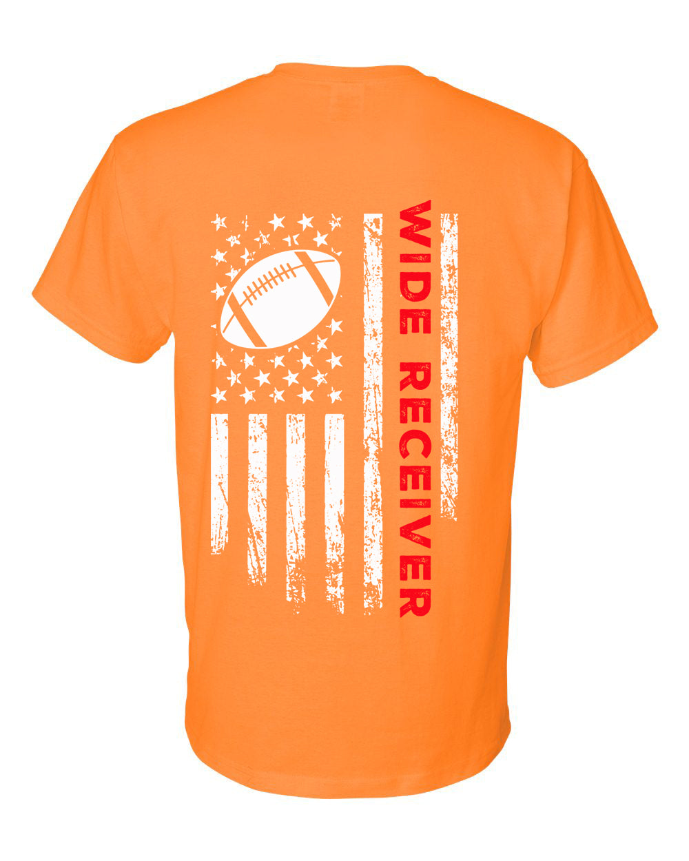 WIDE RECEIVER/U.S.A. FLAG T-Shirt - ADULT Red Lettering/White Flag