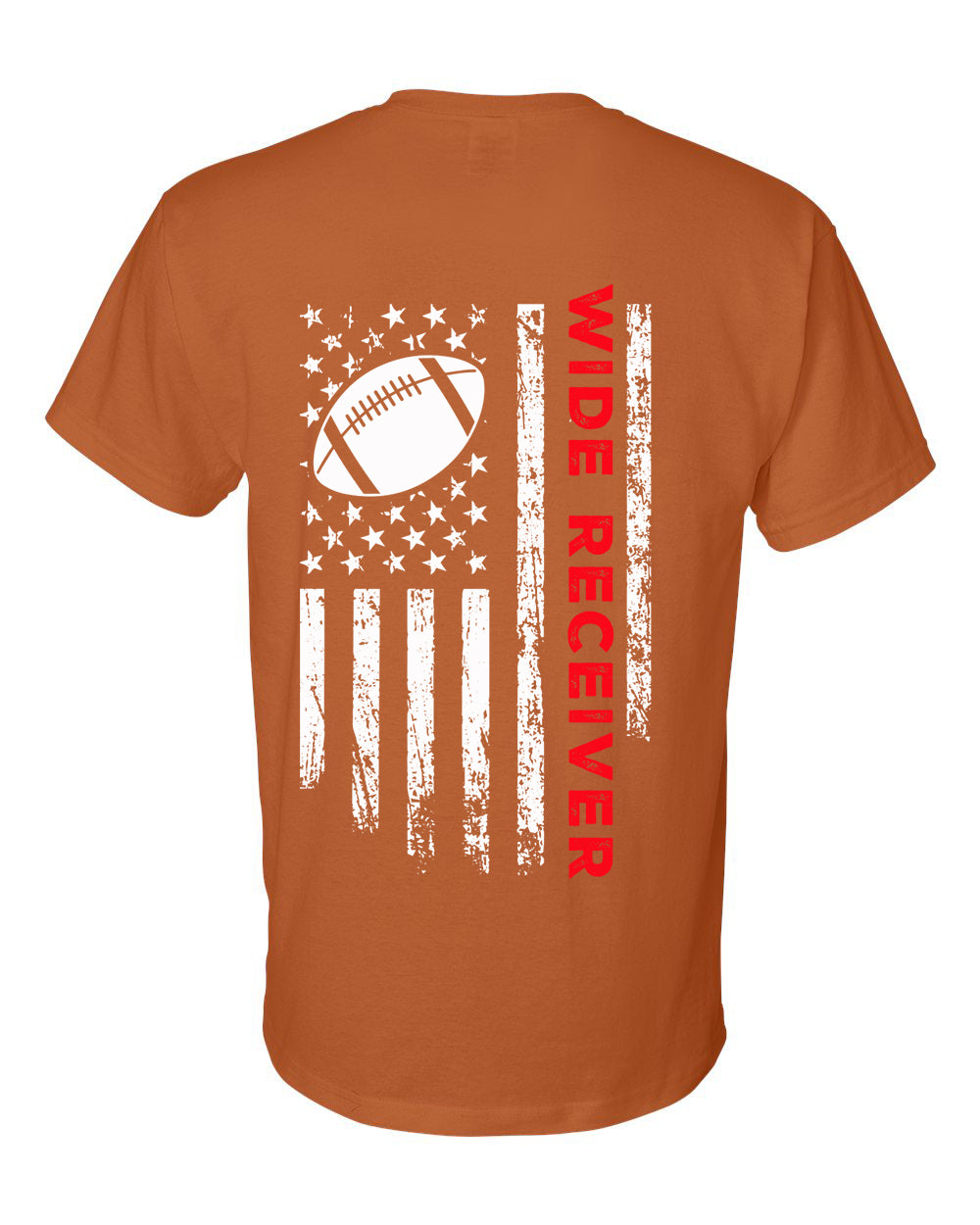 WIDE RECEIVER/U.S.A. FLAG T-Shirt - ADULT Red Lettering/White Flag