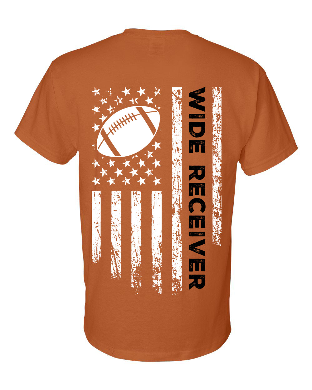 WIDE RECEIVER/U.S.A. FLAG T-Shirt - ADULT Black Lettering/White Flag