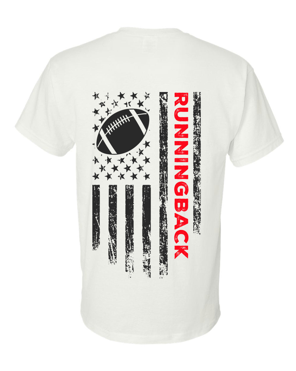 RUNNINGBACK /U.S.A. FLAG T-Shirt - ADULT Red Lettering/Black Flag