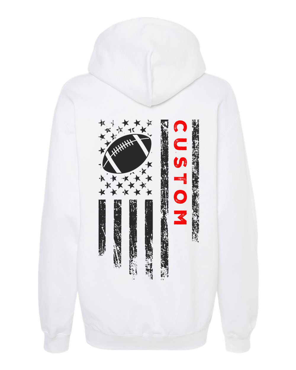 CUSTOM/U.S.A. FLAG HOODIE - ADULT Red Lettering/ Black Flag