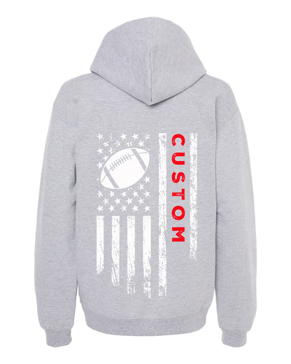 CUSTOM/U.S.A. FLAG HOODIE - ADULT Red Lettering/ White Flag