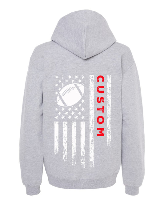 CUSTOM/U.S.A. FLAG HOODIE - ADULT Red Lettering/ White Flag