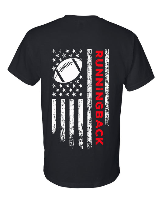 RUNNINGBACK /U.S.A. FLAG T-Shirt - ADULT Red Lettering/White Flag
