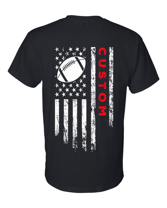 CUSTOM /U.S.A. FLAG T-Shirt - ADULT Red Lettering/White Flag