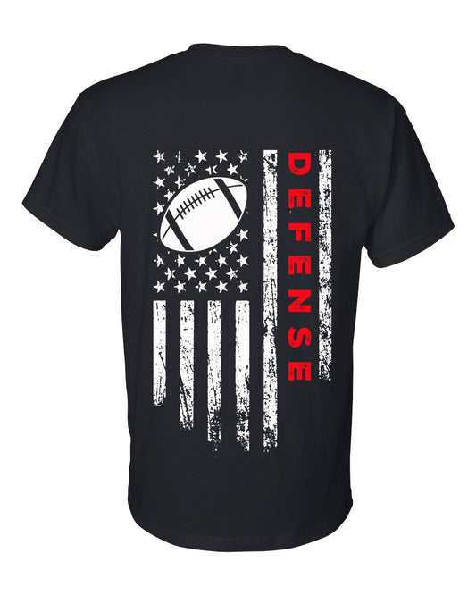 DEFENSE /U.S.A. FLAG T-Shirt - ADULT Red Lettering/White Flag